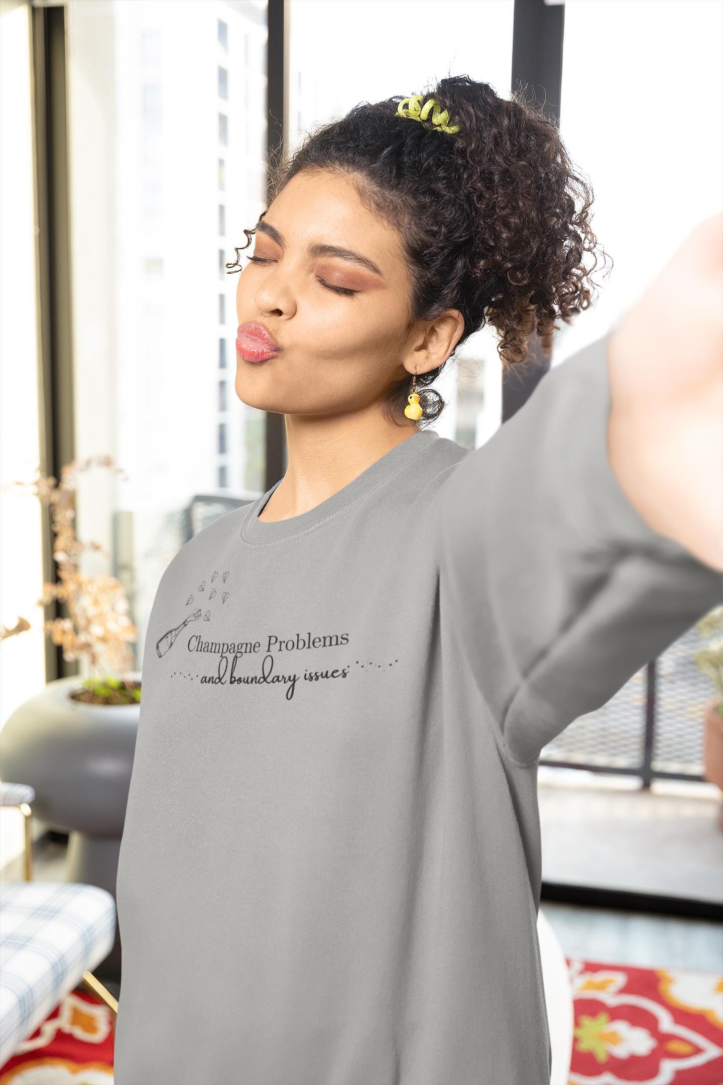 Champagne Problems and Boundary Issues Crewneck | Snarky Swiftie Sweatshirt | Therapy-Inspired Mental Health Humor | Unhinged Cozy Vibes