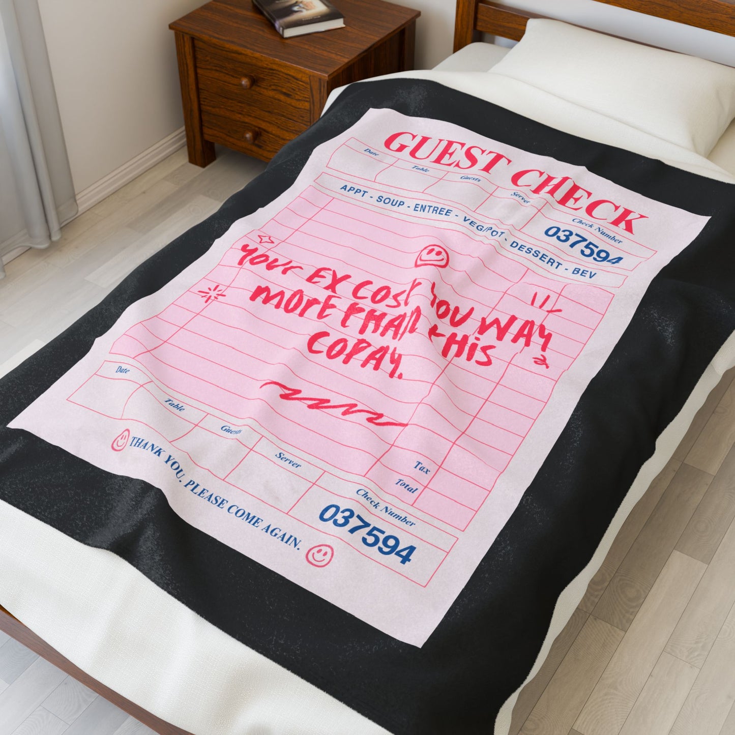 “Your Ex Cost You More Than This Copay” Throw Blanket – Mental Health Receipt Edition